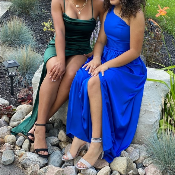 One Shoulder Dress with Satin Sash - Picture 2 of 6